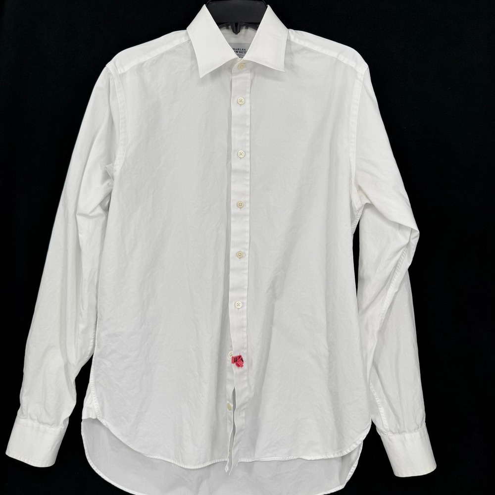 Charles Tyrwhitt Mens Dress Shirt 15.5 37in Solid White Cotton